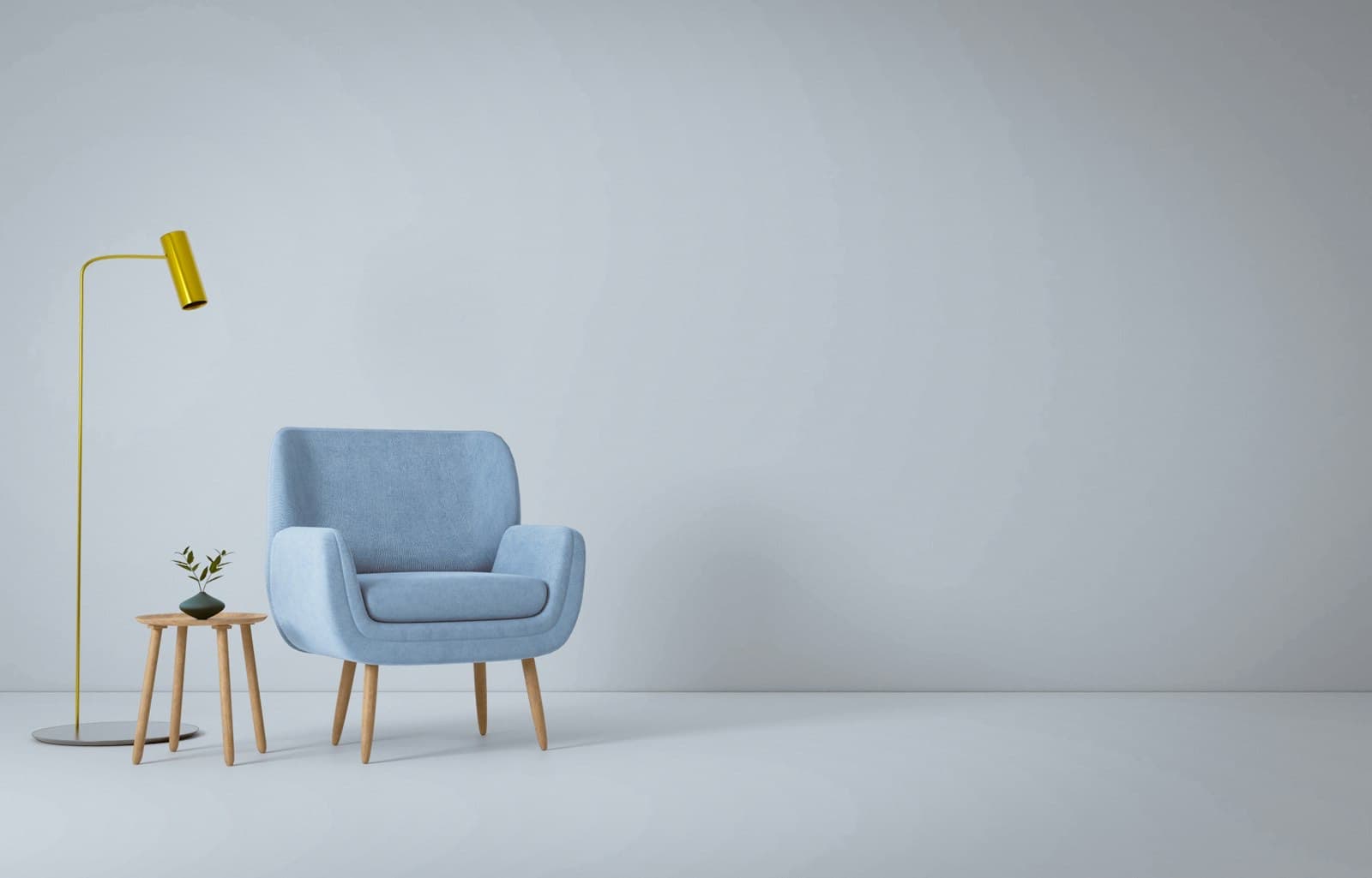 Living room with a fabric sofa and wooden furniture